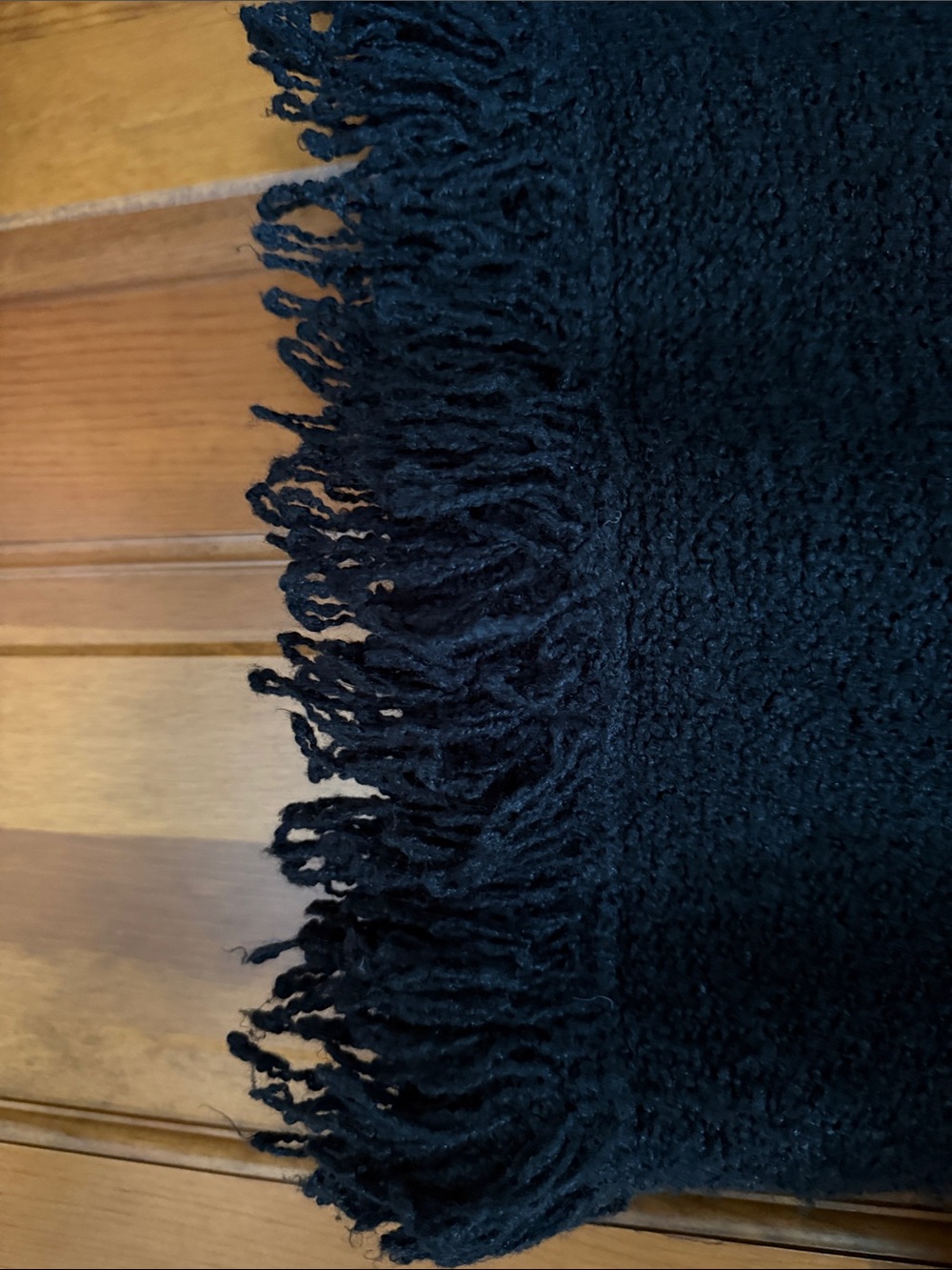 Chico's Black Fringe Trim Open-Front Long Cardigan - Picture 4 of 6